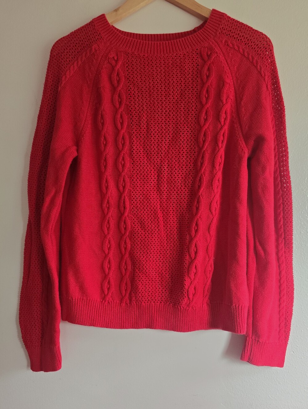 Pendleton, Red Cable-Front Crewneck Sweater, Size XL